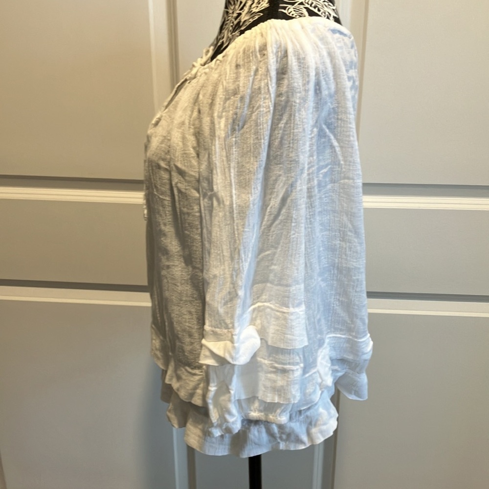 WHIMSY GOTH ROOMY XS LAUREN RALPH LAUREN WHITE TIERED TRIMMED TOP - Picture 2 of 8